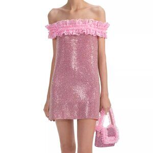 760$ Self-Portrait X Christopher Kane Crystal Fishnet Mini Dress Size 10 Pink